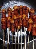 Sate goreng telur puyuh sosis pedas