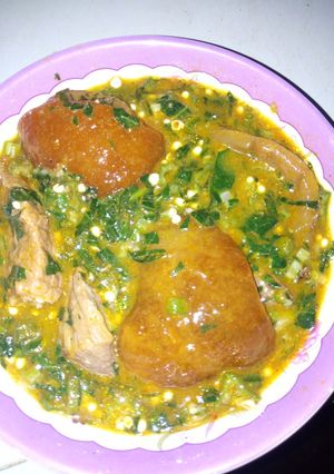 A picture of Okro soup with ogbon.