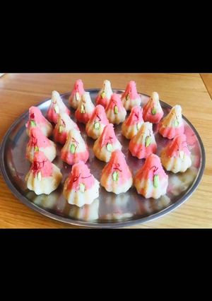 A picture of Rose coconut modak.