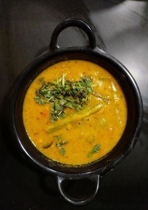 A picture of Chana dal -drumstick Sambhar.