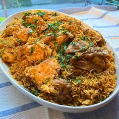 A picture of Machboos (spiced rice with meat) (Bahrain).