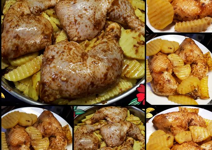 طريقة عمل افخاذ الدجاج 🍗🍗 مع البطاطا على اصولها بطريقة سهلة وسريعة من وصفات أم أنس كوكباد