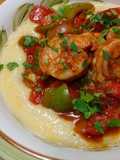 Spicy shrimp over creamy polenta