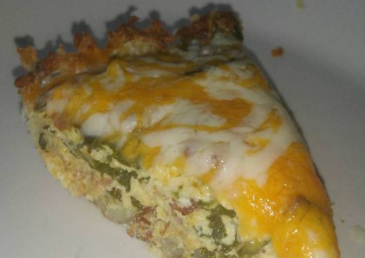 Steps to Make Yummy Spinach & Bacon Quiche with hash brown crust