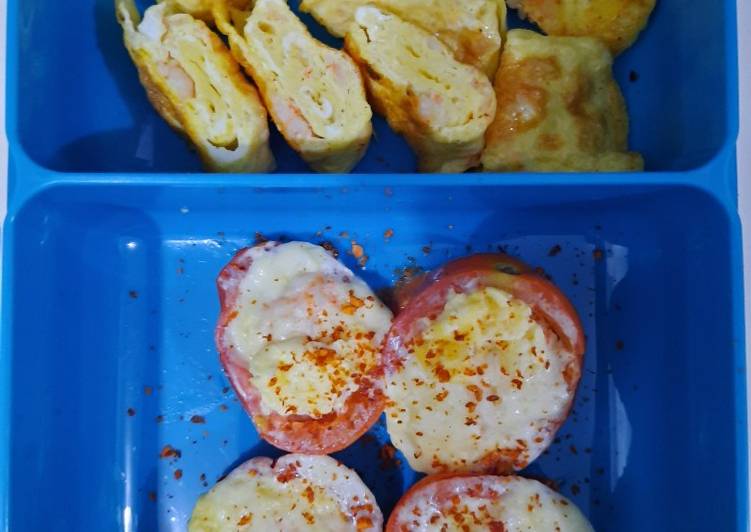 Tomat kukus isi telur udang keju &amp; omelette udang