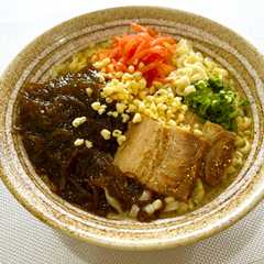 A picture of Authentic Okinawa Soba with Mozuku Topping.