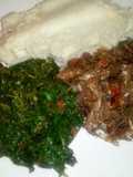 Ugali, kunde (cowpeas leaves) and omena (dagaa)
