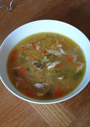 A picture of Pot Luck Chicken & Red Lentil Soup.