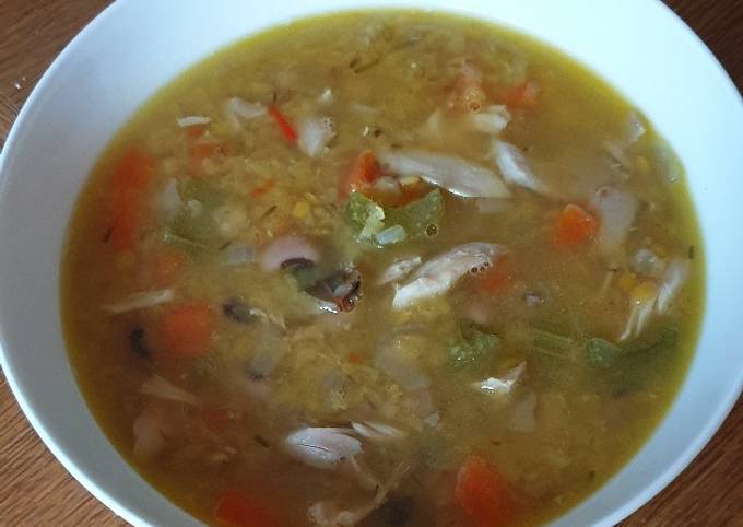 Pot Luck Chicken & Red Lentil Soup Recipe by Mrs T - Cookpad