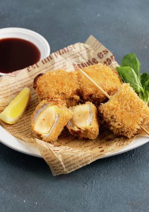 A picture of Apple and Pork Belly Skewer Katsu.