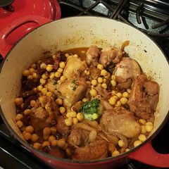 A picture of Chorizo Braised Chicken Thighs with Chickpeas.