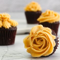 A picture of Chocolate Cupcakes with Peanut Butter Buttercream Frosting.