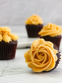 A picture of Chocolate Cupcakes with Peanut Butter Buttercream Frosting.