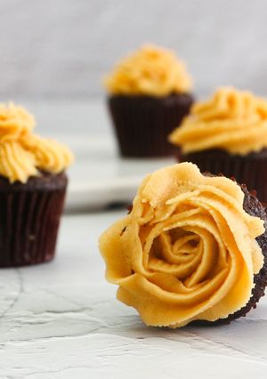 A picture of Chocolate Cupcakes with Peanut Butter Buttercream Frosting.