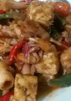 Foto resep Tumis pedas cumi kering feat tempe