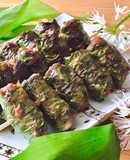 Lá Tỏi Gấu Cuộn Bò Bằm Xiên Que Nướng