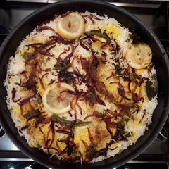 A picture of Kachay Gosht ki Biryani.