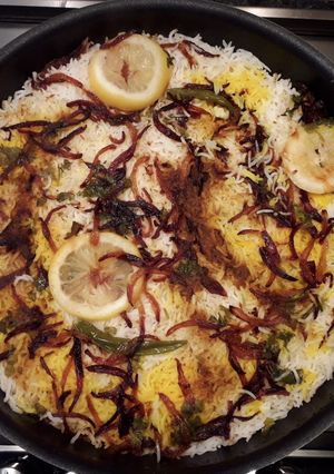 A picture of Kachay Gosht ki Biryani.