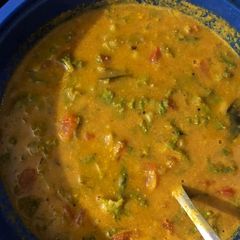 A picture of Soppu Saaru (radish leaves rasam).