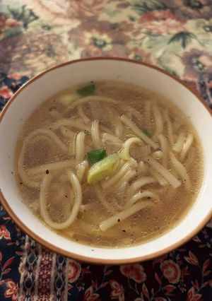 A picture of Delicious Vegan Ramen Broth with Dried Shiitake Mushrooms.