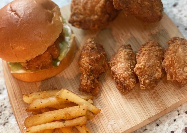 Crispy and Juicy Fried Chicken and Fried Chicken Burger