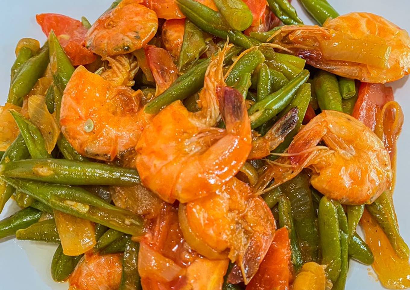 Tumis buncis udang pedas manis