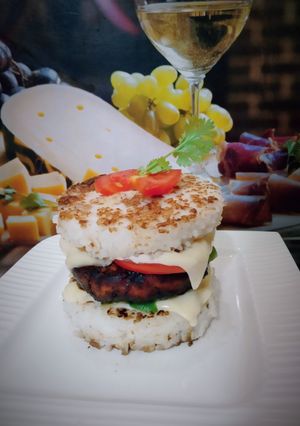 A picture of Indian style Rice Burger.