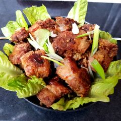 A picture of Salt n Pepper Seasoning With Szechuan Crispy Belly pork Bites.