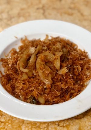 Hình của món Tép khô rang tóp mỡ.