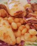 Calamarçets i butifarra amb mongetes (chipirones y botifarra con judías)