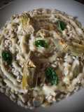 Risotto ai carciofi con crema di patate al pecorino