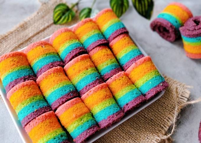 Cara membuat Mini Rainbow Roll Cake