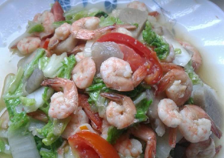 Resep: Cah Sawi Putih Udang Bakso Bahan Sederhana