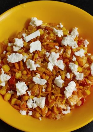 A picture of Feta Corn Bhel - Easy, Quick and Unique Bhel in just 5 minutes.