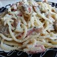 Espaguetis con salsa 5 quesos, bacon y champiñones
