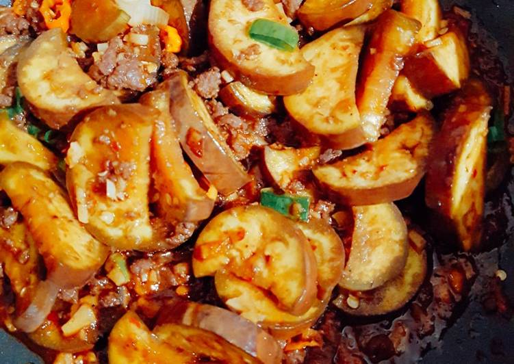 Tumis terong daging giling