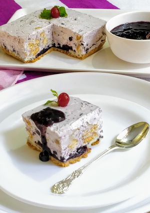 A picture of No Bake Blueberry Biscuit Cake.