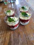 Strawberries with Hibiscus Gelée, White Chocolate Basil Cream, and Lime Mousse