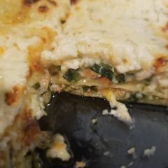 A picture of Salmon and Spinach Lasagne.