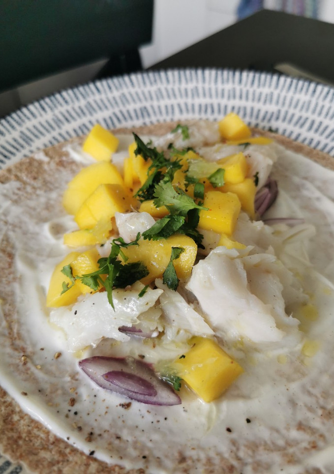 Une photo de Fish tacos (cabillaud et mangue)