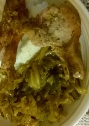 A picture of Brinjal cabbage with pork.