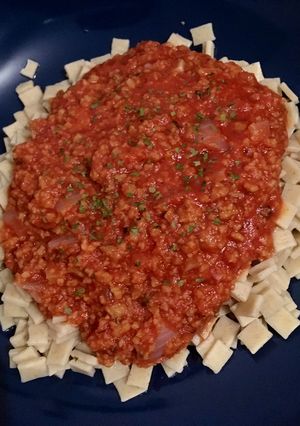 Une photo de Crozets de Savoie et bolognaise végétarienne