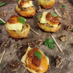 A picture of Jacket potatoes with amritsari vadi filling and aam papad chutne.