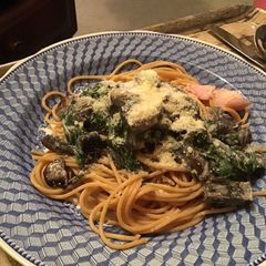 Spaghetti with mushrooms and spinach #mycookbook A picture of Spaghetti with mushrooms and spinach #mycookbook.