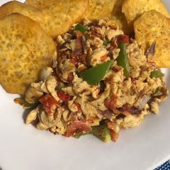Fried sweet potatoes with scrambled eggs #sweetpotatoes A picture of Fried sweet potatoes with scrambled eggs #sweetpotatoes.