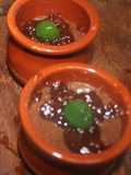Mousse sabor chocolate, sidra y melocotón
