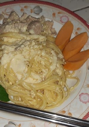 รูปของ สปาเก็ตตี้หมูชิ้นนมสดฉบับง่ายๆเด็กๆทานได้ 🤣🤭