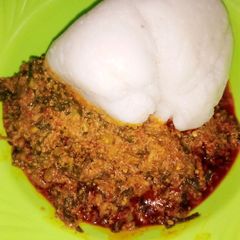 A picture of Tuwon Shinkafa with Egusi Soup.