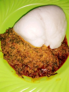 A picture of Tuwon Shinkafa with Egusi Soup.