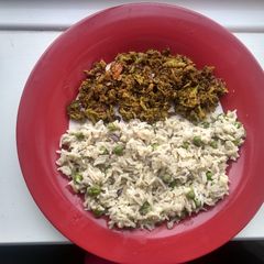 A picture of Peas Pulao with Broccoli fry.